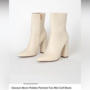 Lulus Dawson Bone Pebble Pointed-Toe Mid Calf Boots